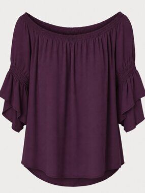 Express Flirty Spring Plum Purple Off-Shoulder Top XL  mauve wine